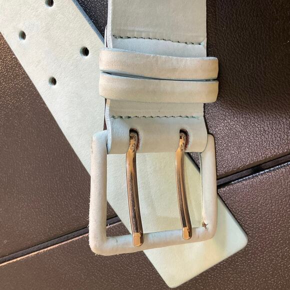 Tanner Italy Genuine Leather Aqua Blue Double Prong Belt Size M main image 4